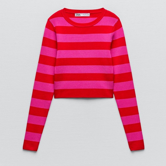 Zara | Sweaters | Zara Basic Rib Knit Pink And Red Stripes Nwt | Poshmark